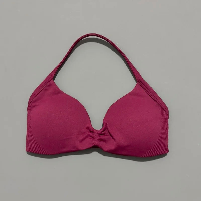 HISTELLO Impacts Strappy Bra Gym Top Women High Support Thin Strap Halter Sports Seamless Bra Scrunch Push-up Workout Yoga Tanks