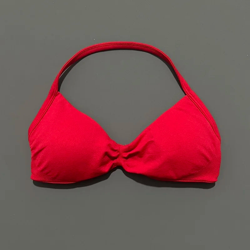 HISTELLO Impacts Strappy Bra Gym Top Women High Support Thin Strap Halter Sports Seamless Bra Scrunch Push-up Workout Yoga Tanks