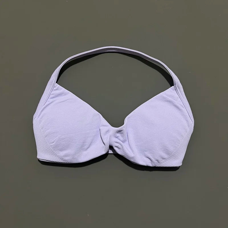 HISTELLO Impacts Strappy Bra Gym Top Women High Support Thin Strap Halter Sports Seamless Bra Scrunch Push-up Workout Yoga Tanks