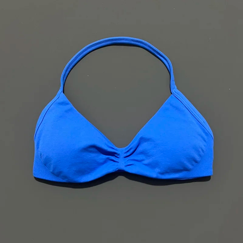 HISTELLO Impacts Strappy Bra Gym Top Women High Support Thin Strap Halter Sports Seamless Bra Scrunch Push-up Workout Yoga Tanks