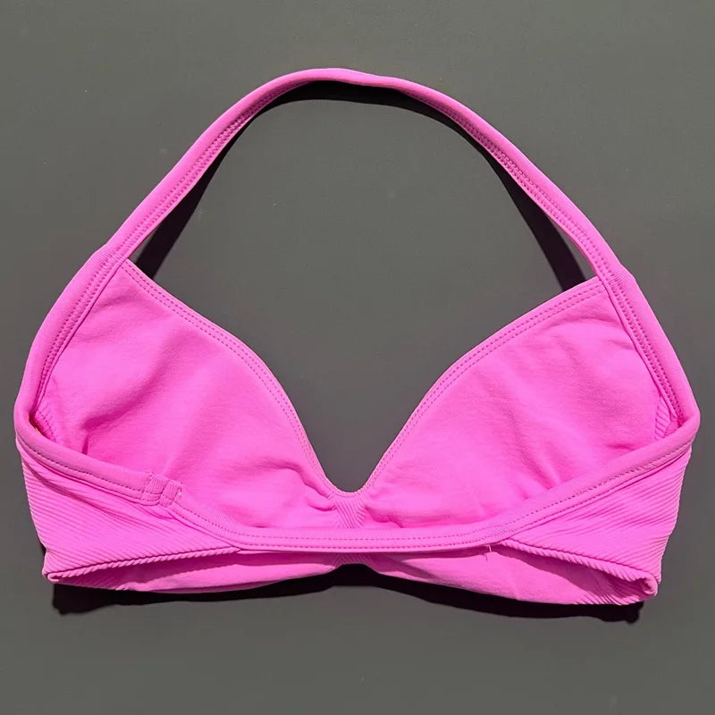 HISTELLO Impacts Strappy Bra Gym Top Women High Support Thin Strap Halter Sports Seamless Bra Scrunch Push-up Workout Yoga Tanks